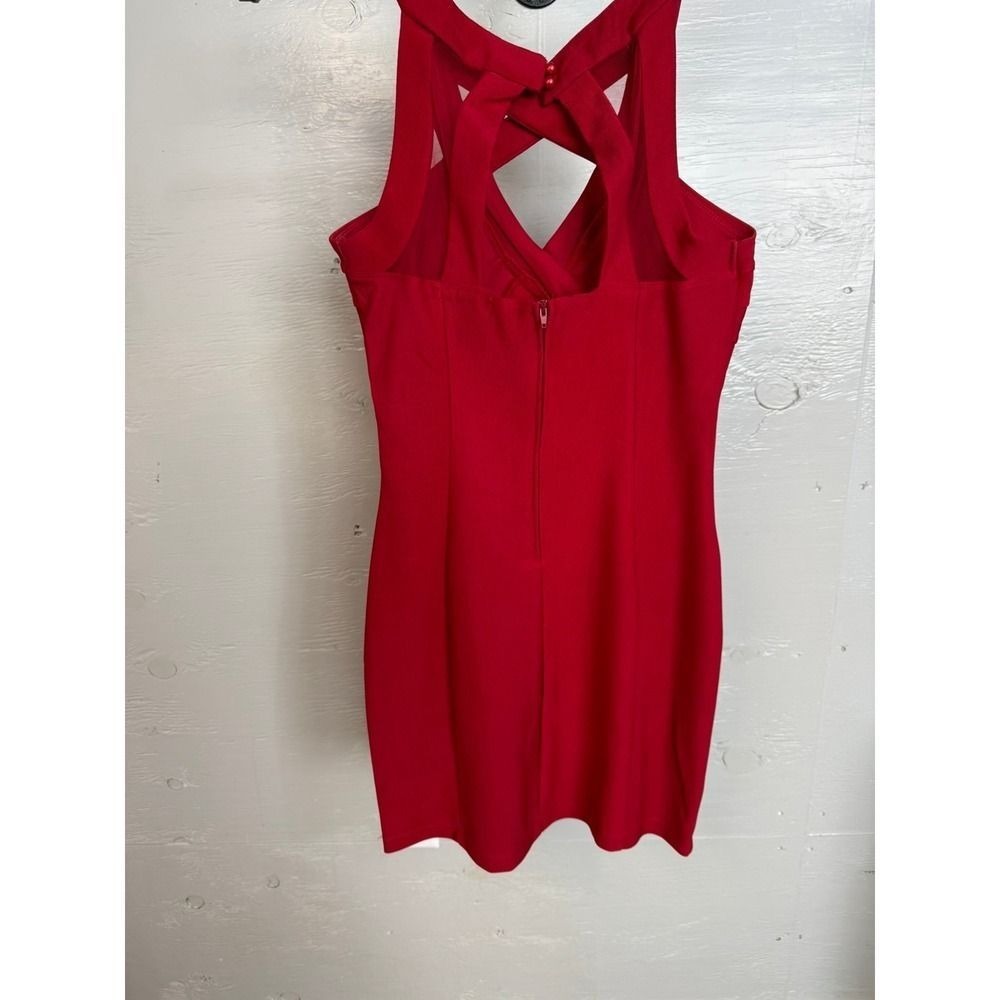 Deb Women Red Halter Neck Mesh Cutout Back Bodycon Mini Dress Size 7 EH08269I